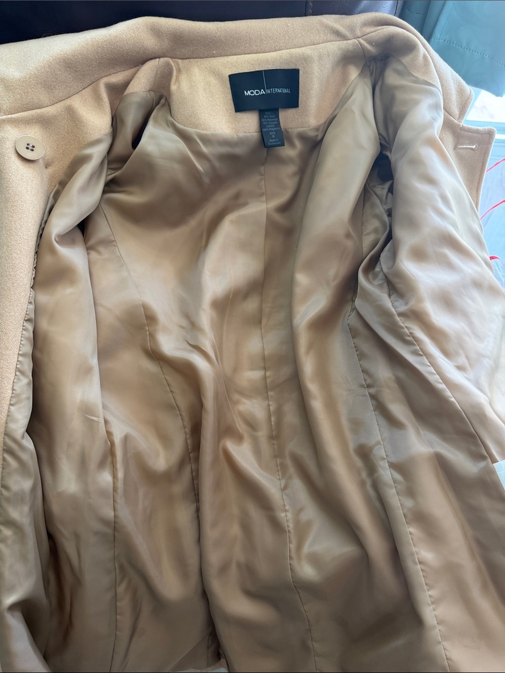 Camel Wool Military Peacoat Fall Winter Coat M Y2K Belted Quiet Luxury Medium - Picture 10 of 12